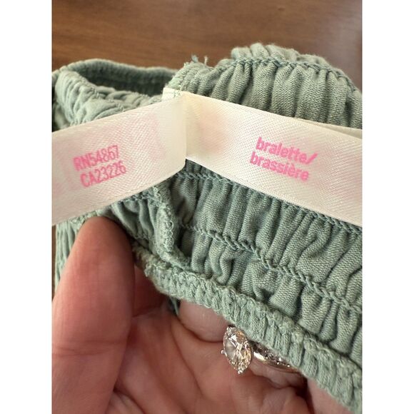 PINK Victoria’s Secret Smocked Triangle Bralette Sage Sz L Pullover Bralette - Picture 2 of 7